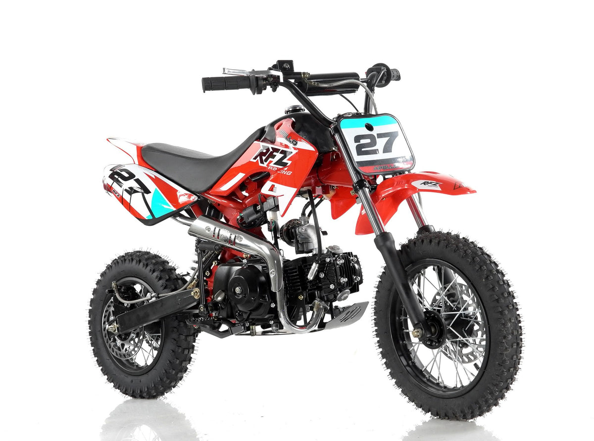 Apollo DB-27 110cc semi-automatic dirt bike front three-quarter view