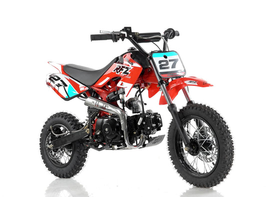 Apollo DB-27 110cc semi-automatic dirt bike front three-quarter view